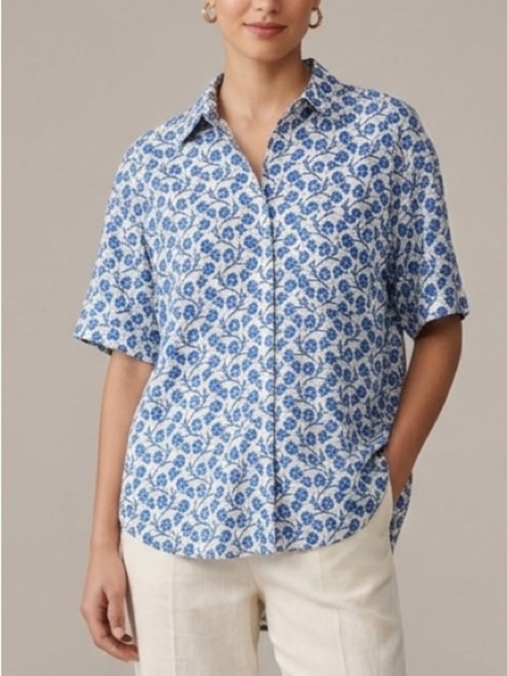 Zara Blue‎ Floral Button Down Short Sleeve Shirt Top Women's Size Small Medium
